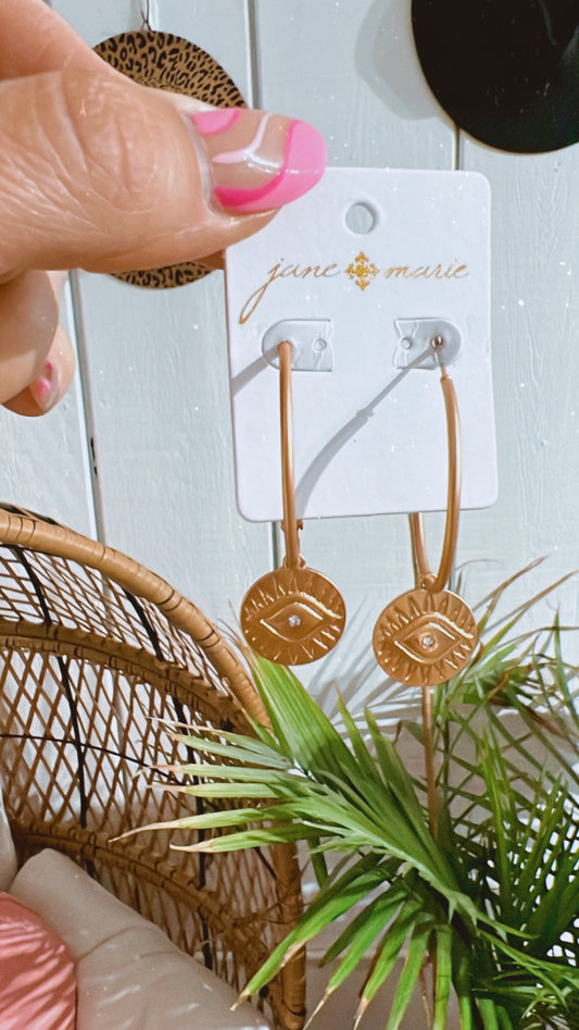 Gold Hoop Evil Eye Earrings