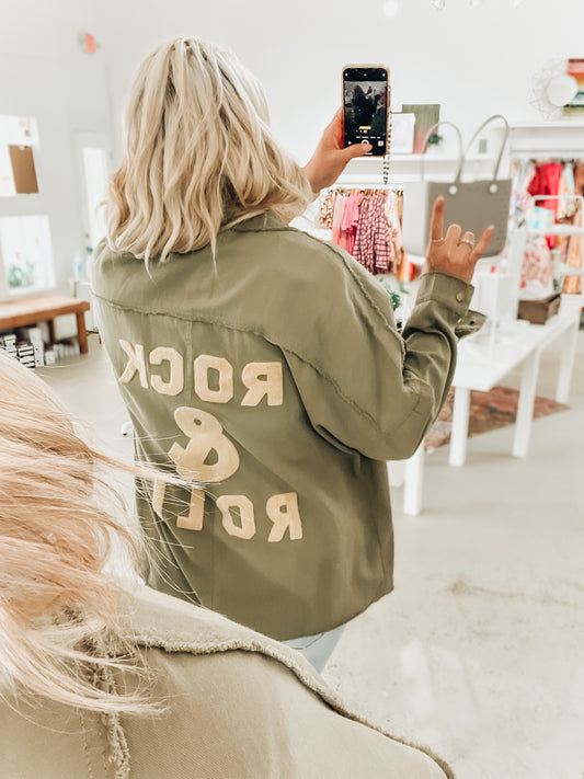Rock & Roll Olive Snap Shacket