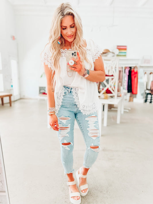 Summer Lace Pom Blouse