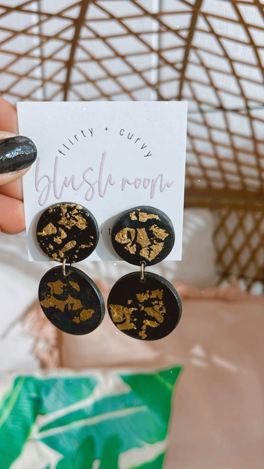 Black Gold Foil Circle Earrings