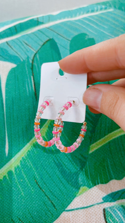 Pink Rubber Bead Hoops