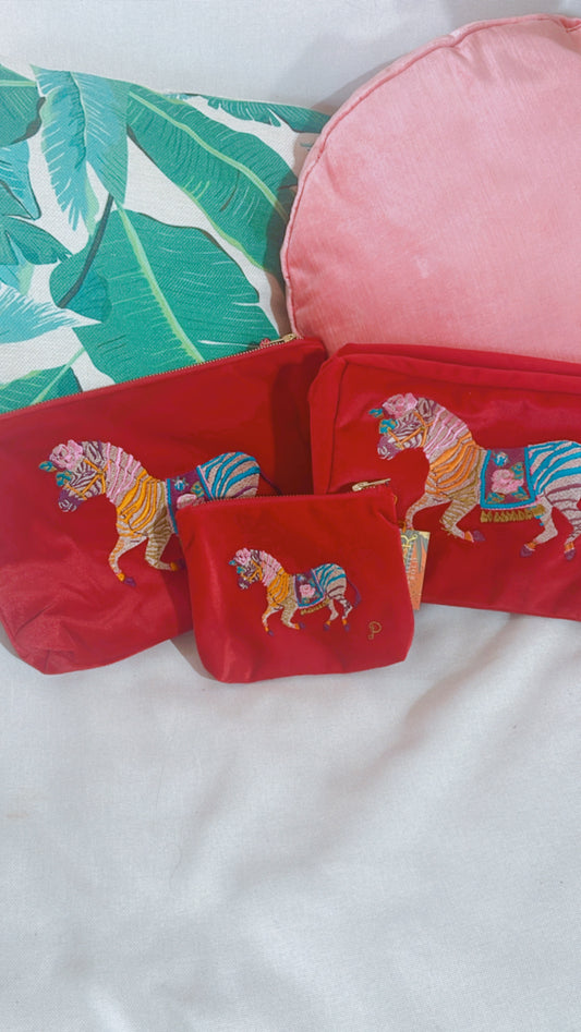 Zebra Carnival Velvet Zip Pouch-Mini