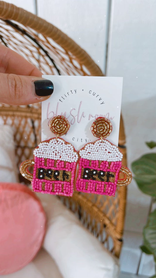 Pink Beaded Beer Earrings