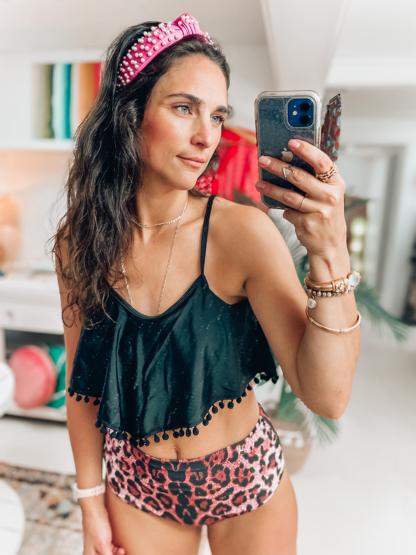 Black/Leo Pom Swim Set