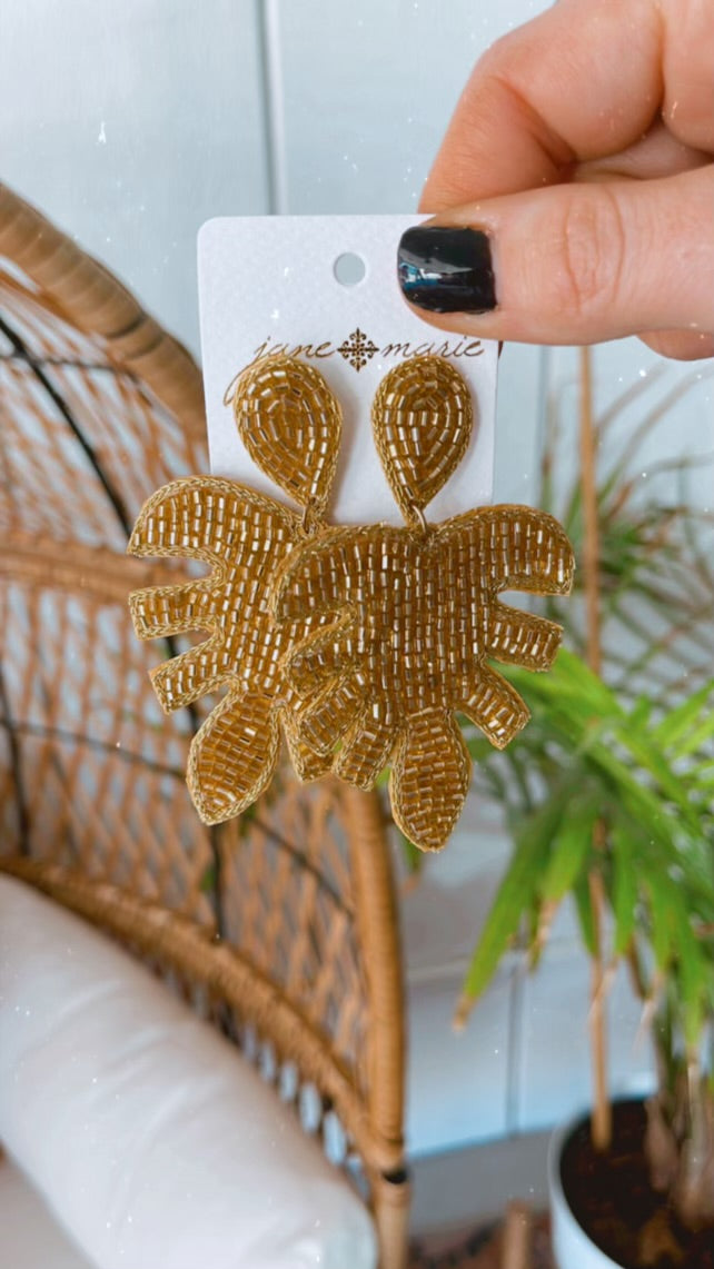 Gold Beaded Palm Earrings