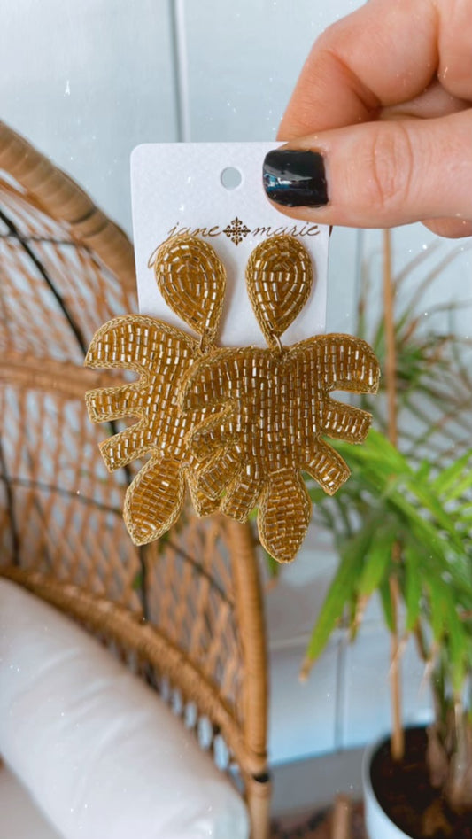 Gold Beaded Palm Earrings