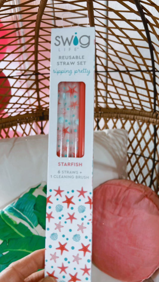 Starfish + Coral Reusable Tall Straw Set