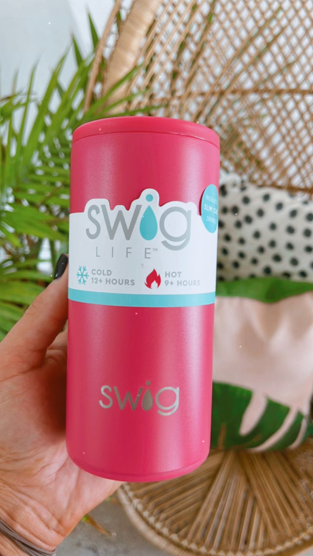 Swig Skinny Can Cooler- Matte Hot Pink
