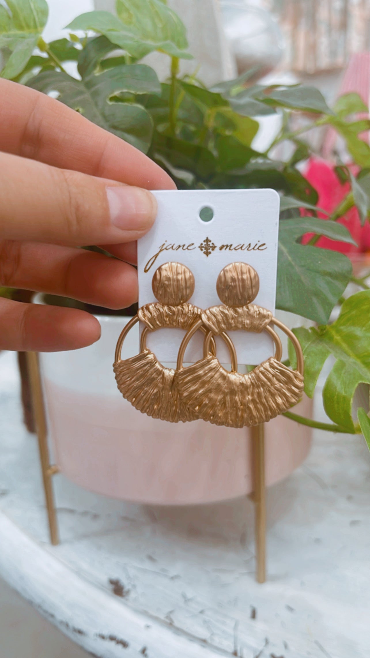 Gold Textured Double Circle Wrapped Earrings