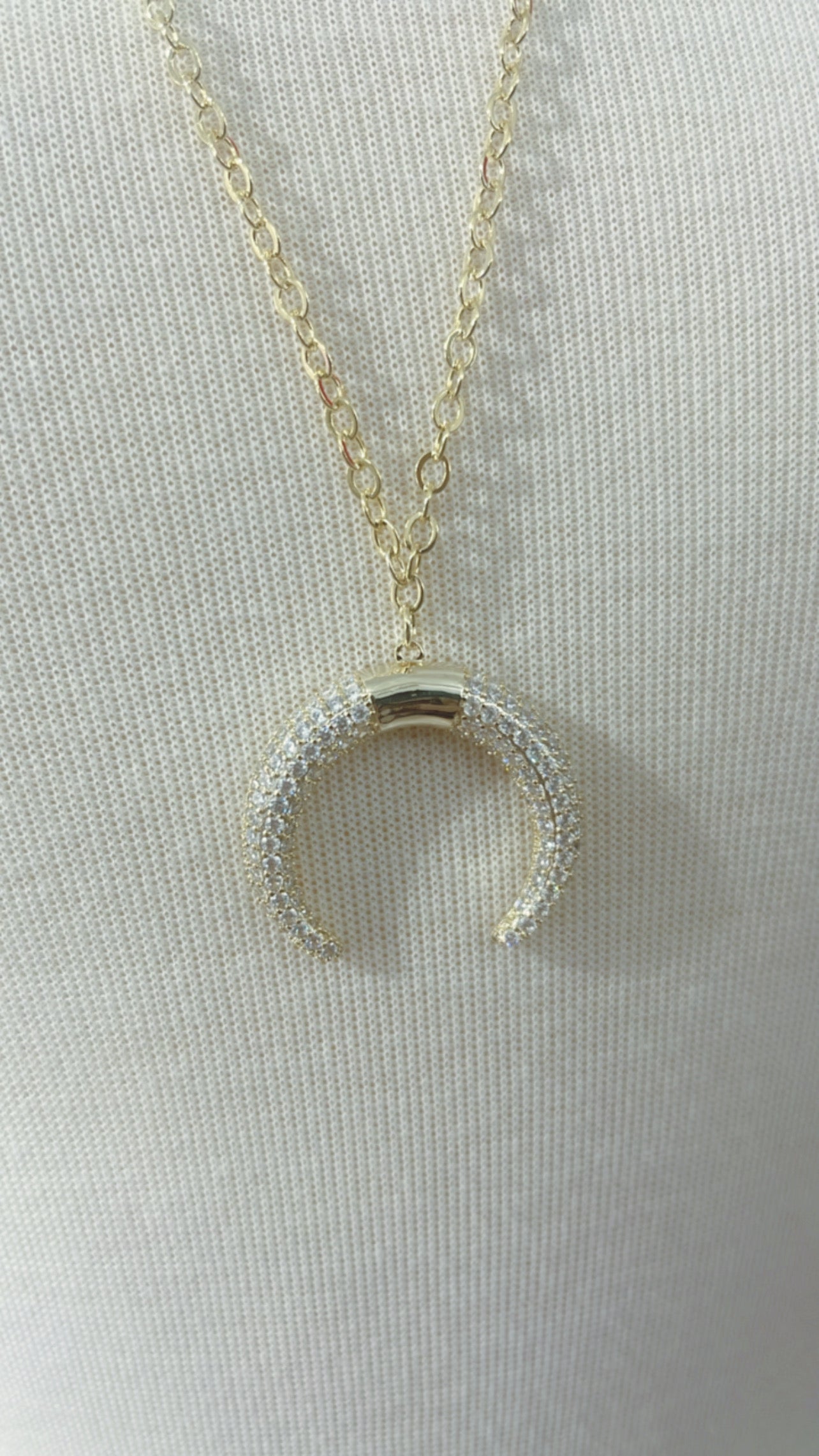 Gold Chain Necklace Diamond Crescent Pendant-Shine Bright