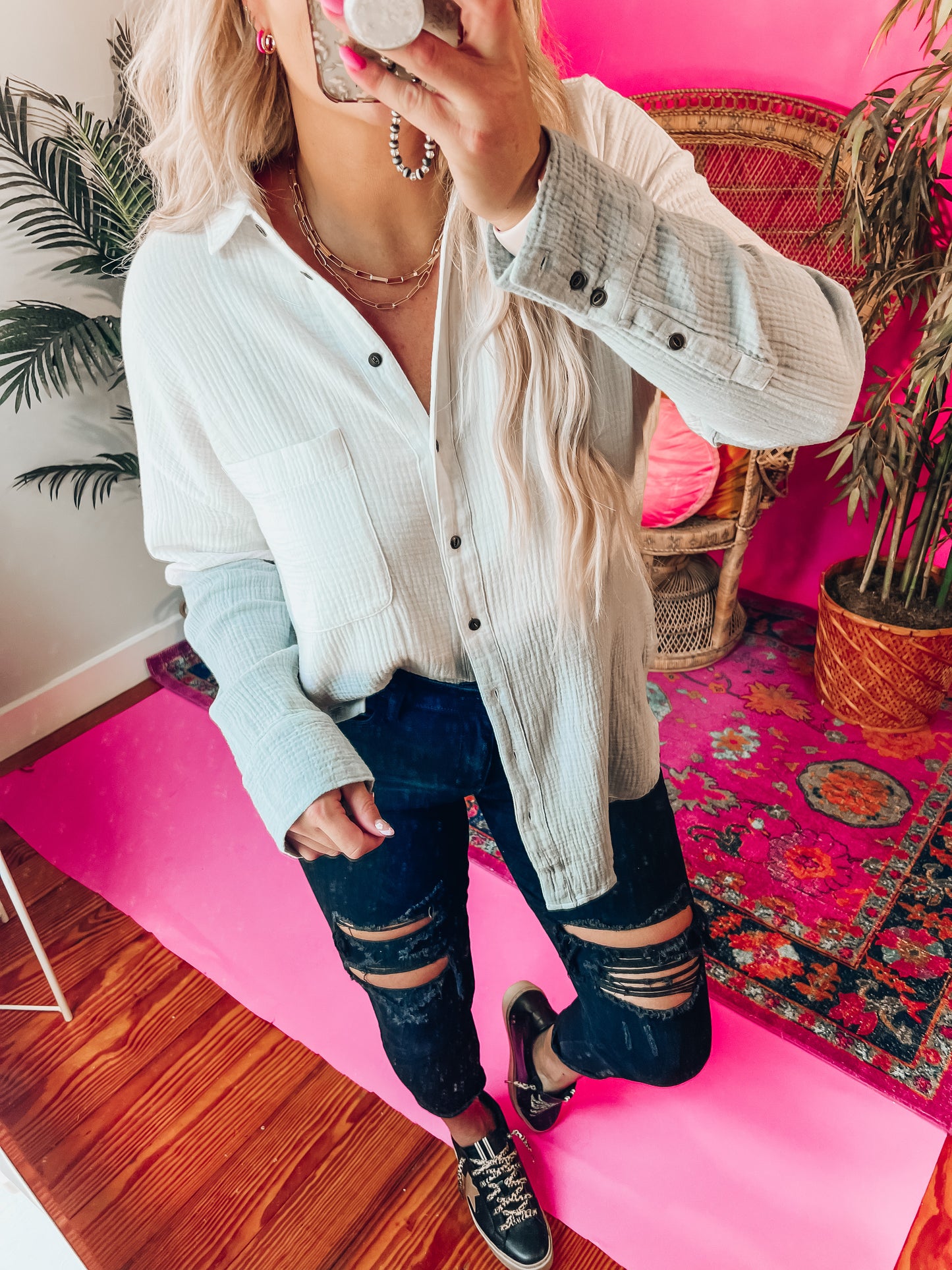 Open Heart Button Up