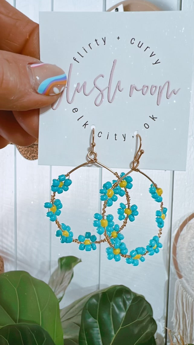 Turquoise Flower Hoop Earrings