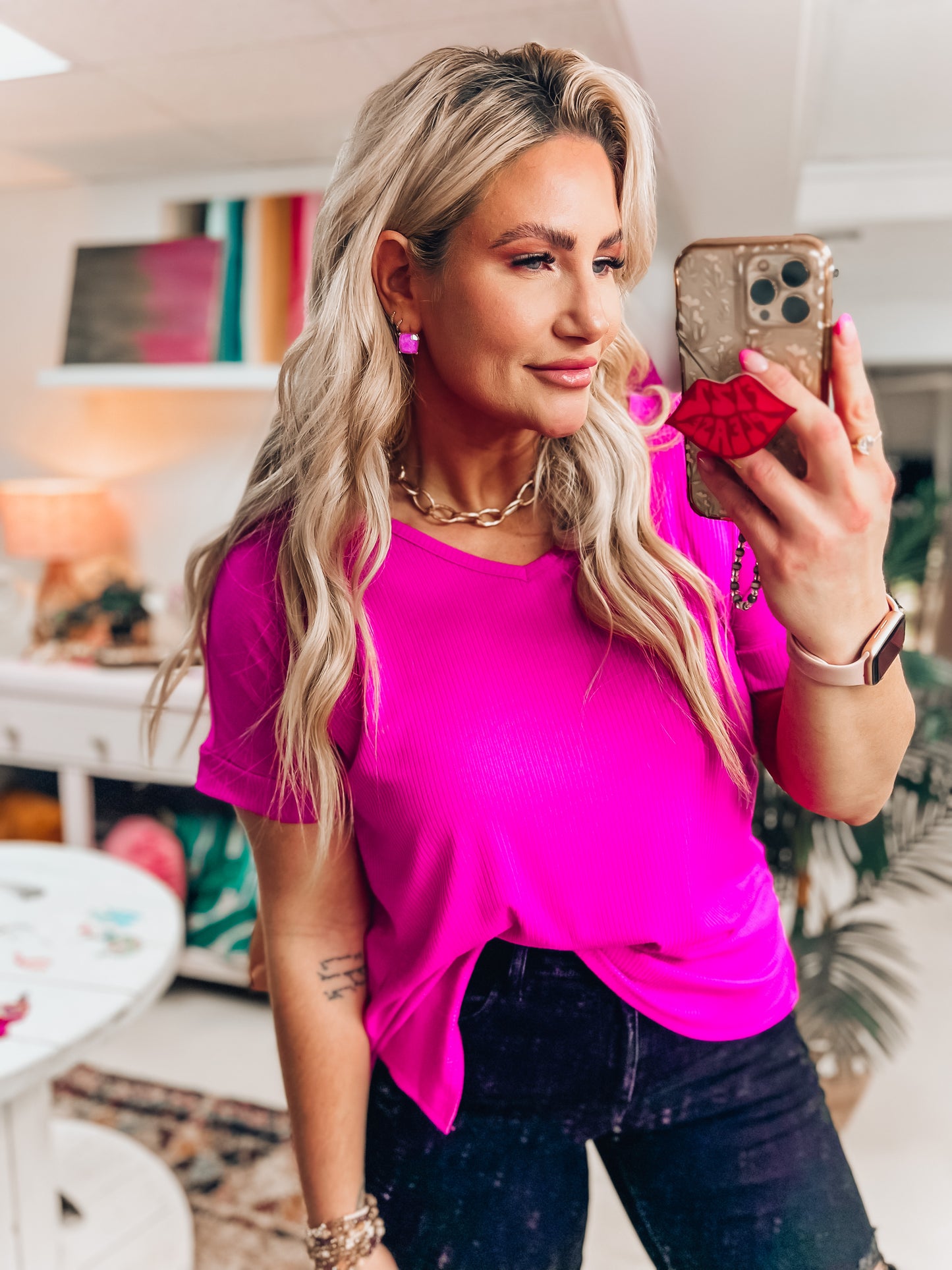 Leila Ribbed V-Neck Top