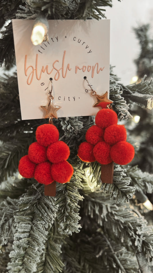 Red Pom Tree Earrings