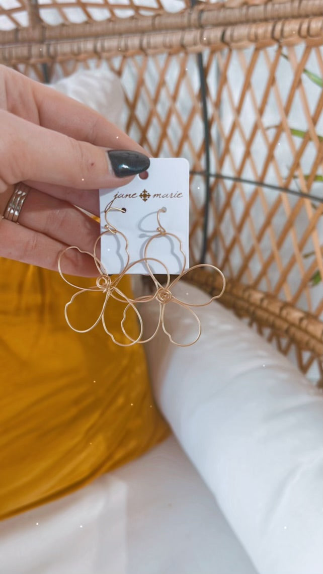 Gold Wire Flower Earrings