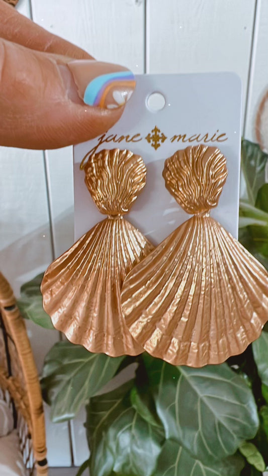 Gold Shell Drop Earrings