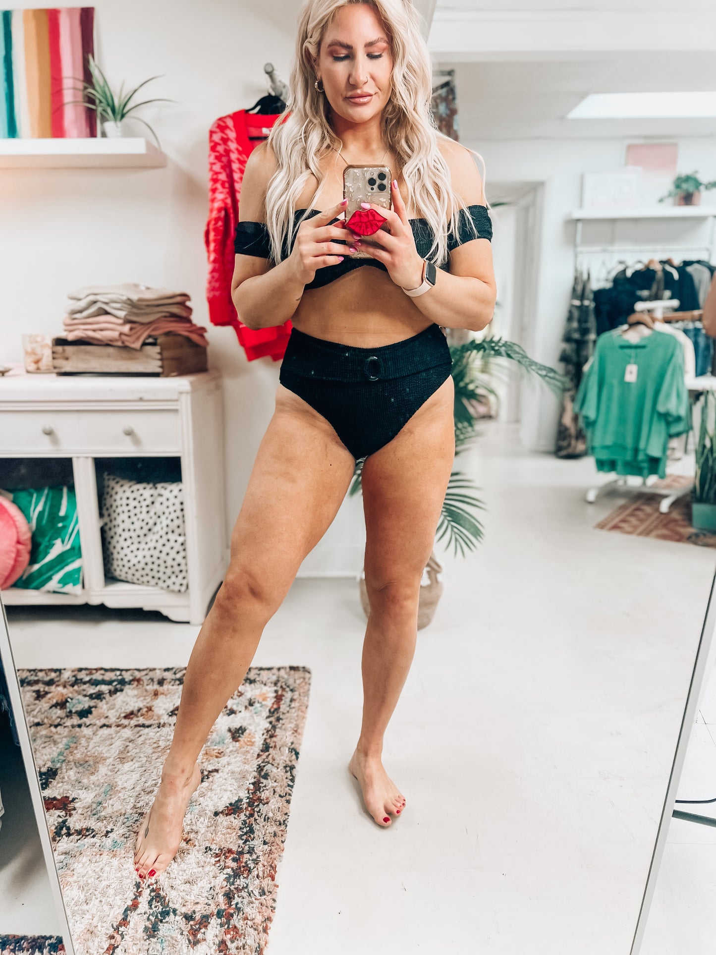 Black Crinkle Bikini Set