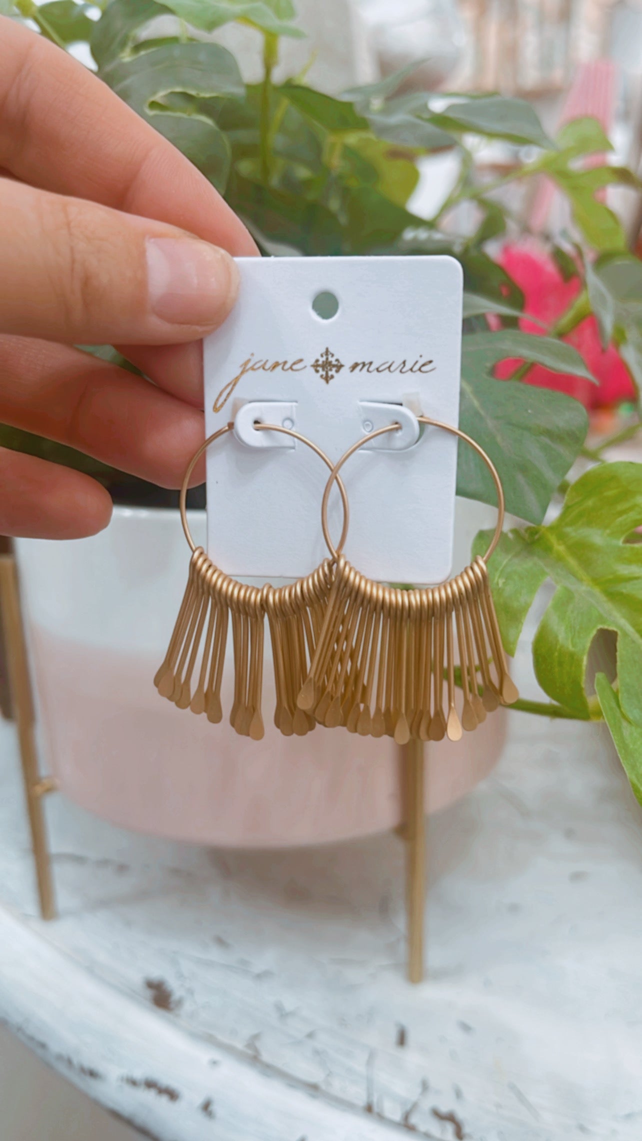 Gold Hoop Teardrop Fringe Earrings