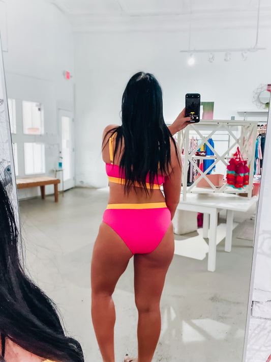 The Goldie Ribbed Swim Set- Pink