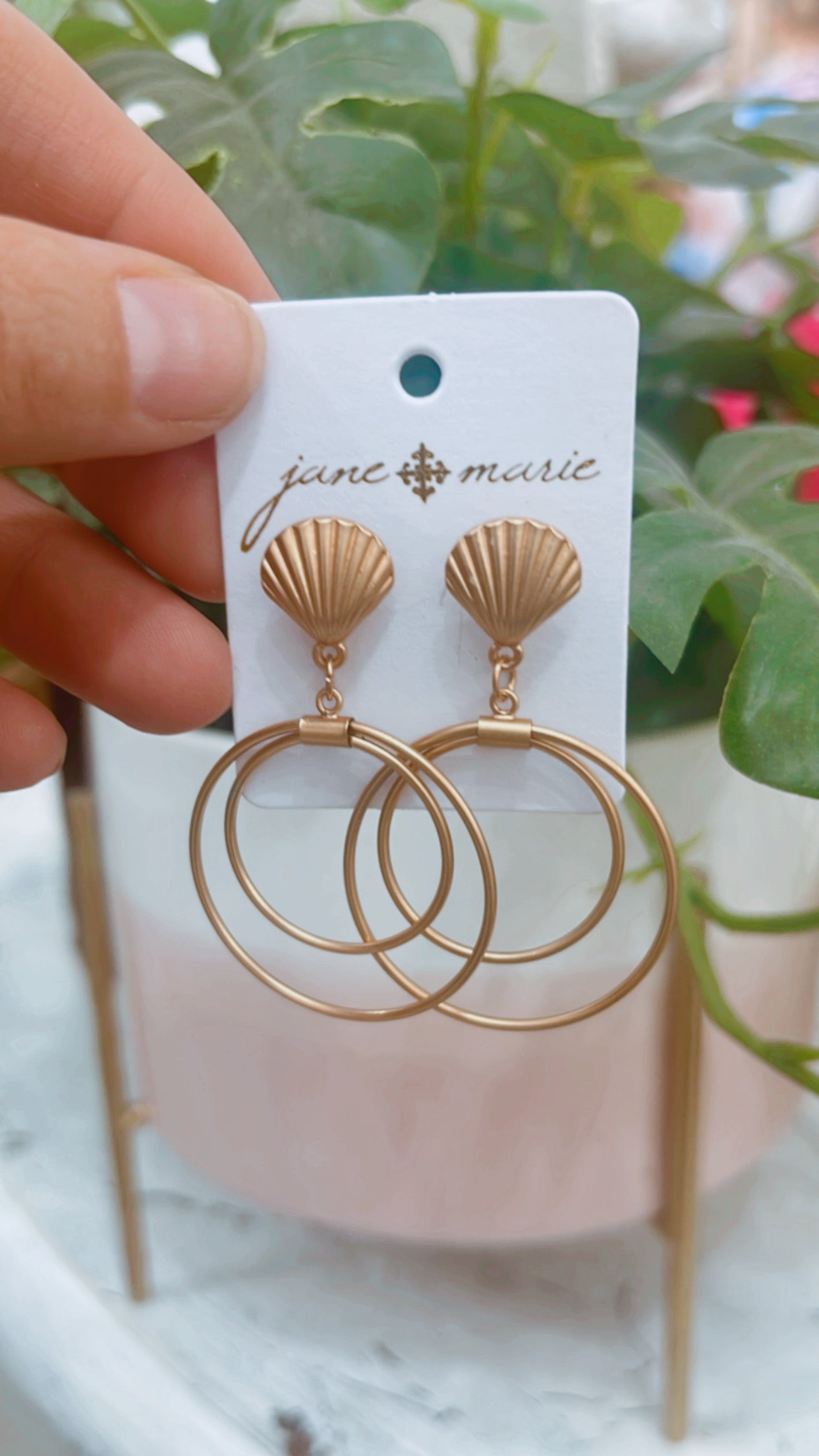 Gold Shell with Two Circles Earrings