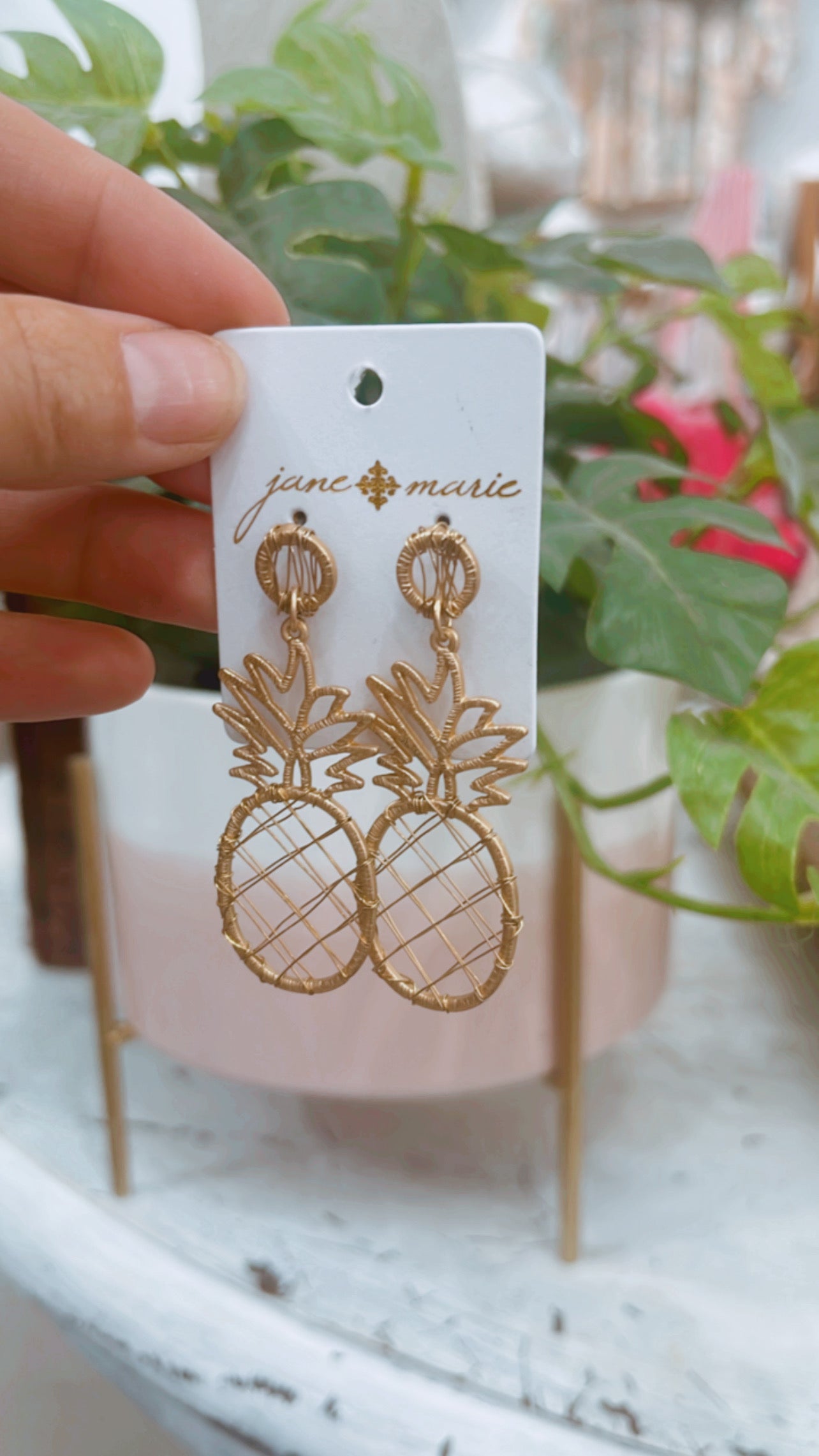 Gold Wire Wrapped Circle & Wire Wrapped Pineapple Earrings