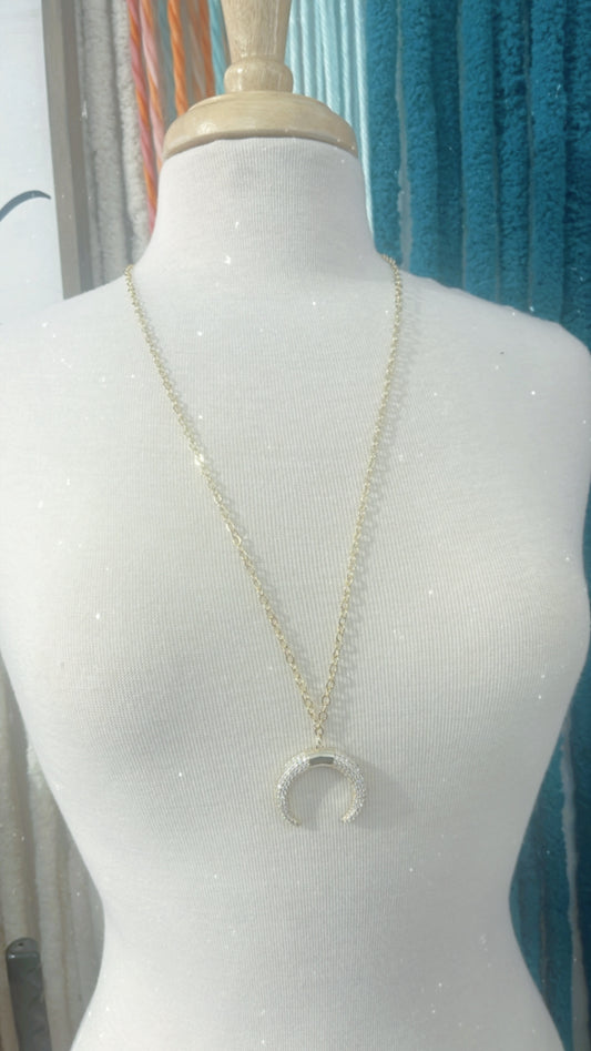 Gold Chain Necklace Diamond Crescent Pendant-Shine Bright