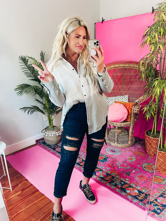 Open Heart Button Up