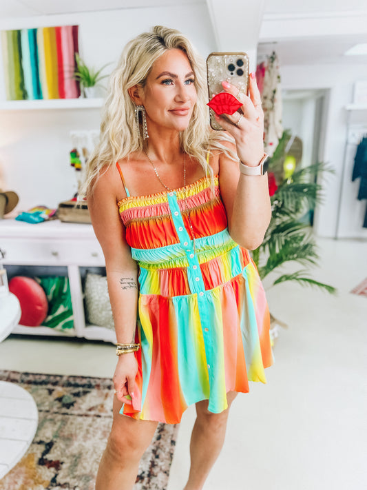 Rainbow Sherbert Smocked Dress