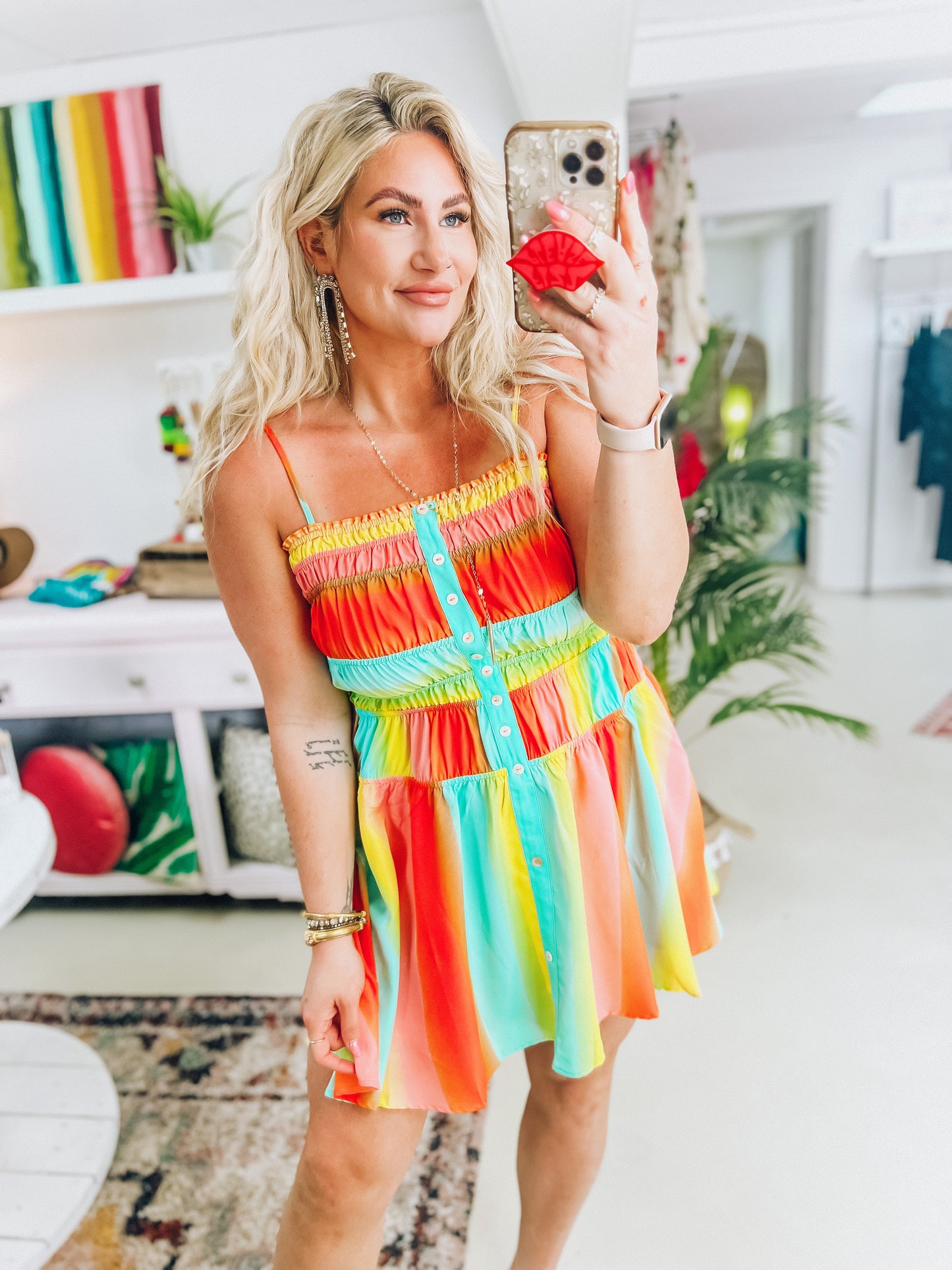 Rainbow Sherbert Smocked Dress