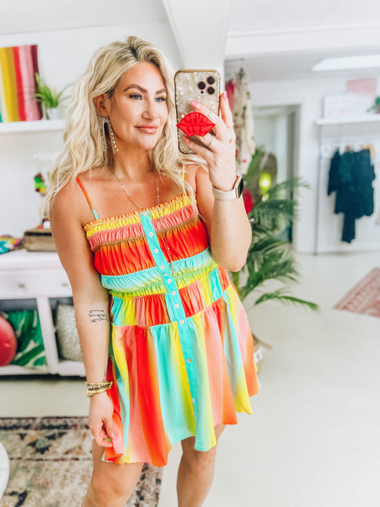 Rainbow Sherbert Smocked Dress