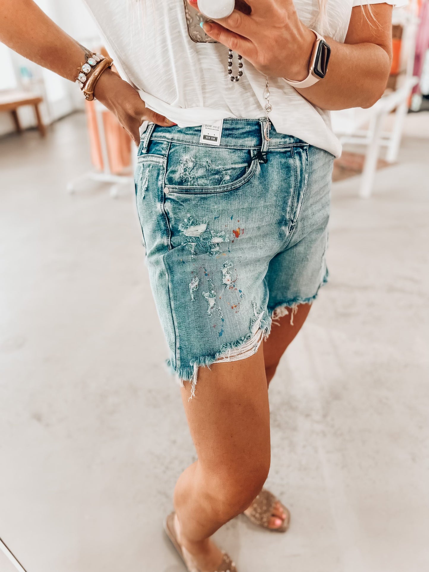 Rainbow Splatter Judy Blue Shorts