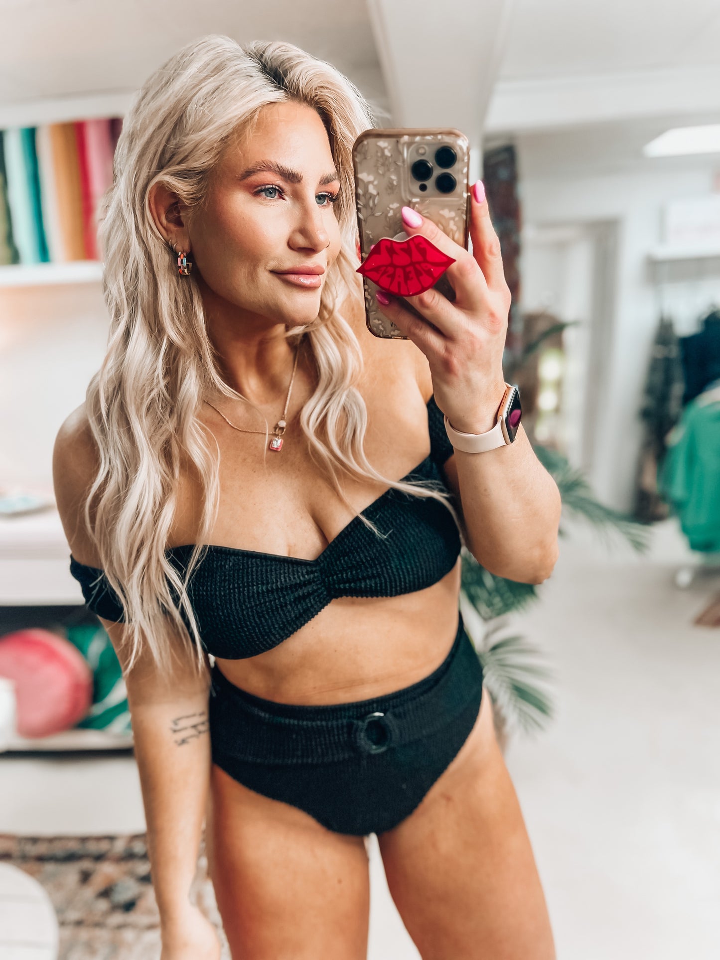 Black Crinkle Bikini Set
