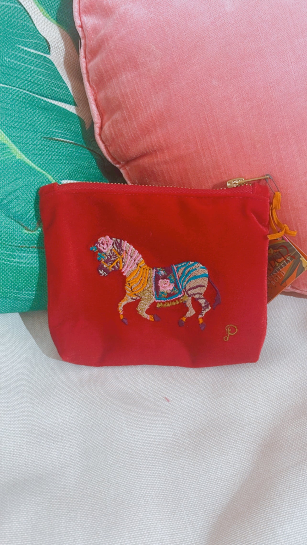 Zebra Carnival Velvet Zip Pouch-Mini
