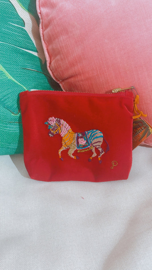 Zebra Carnival Velvet Zip Pouch-Mini