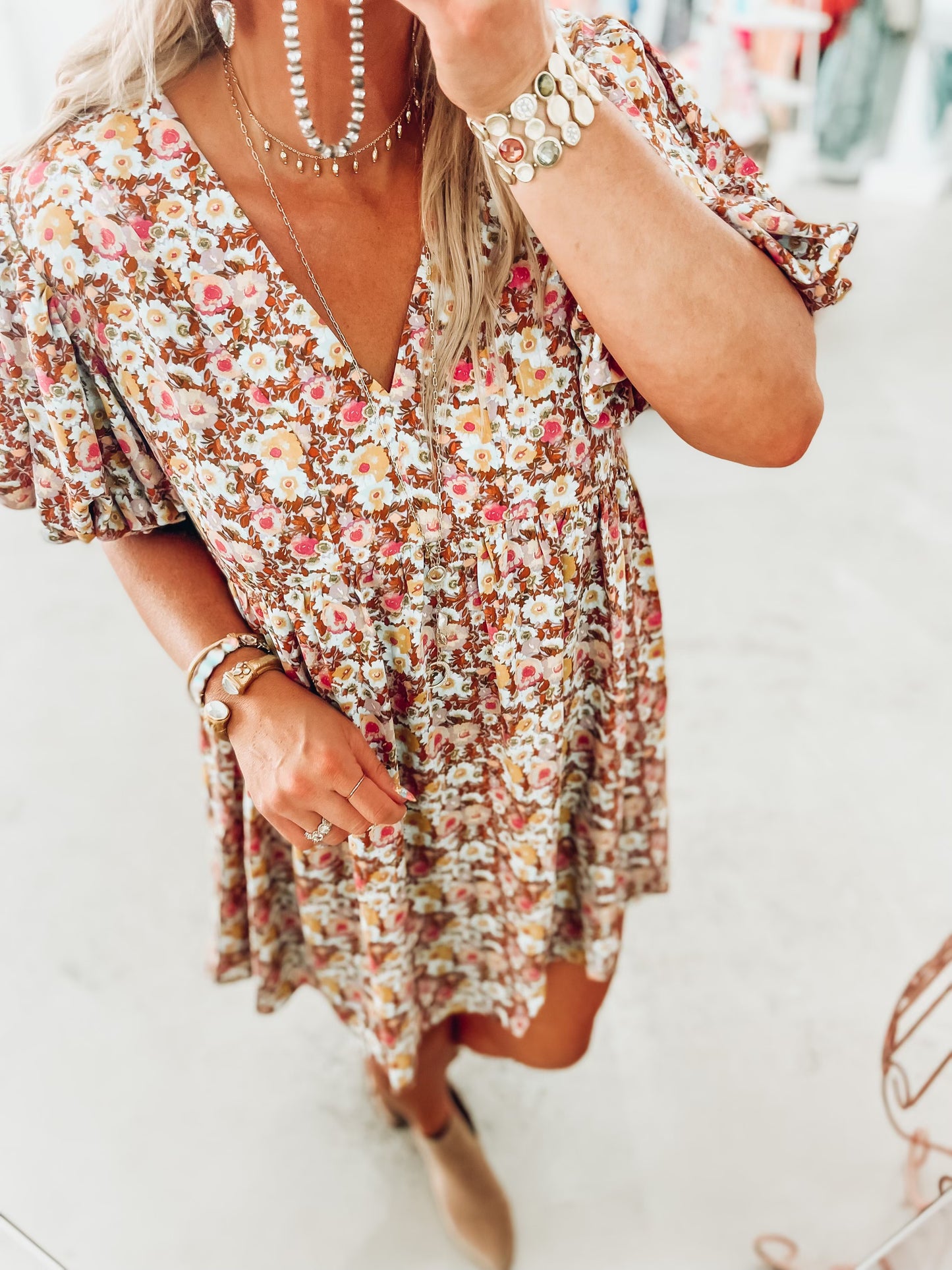 Ella Floral Bubble Sleeve Dress