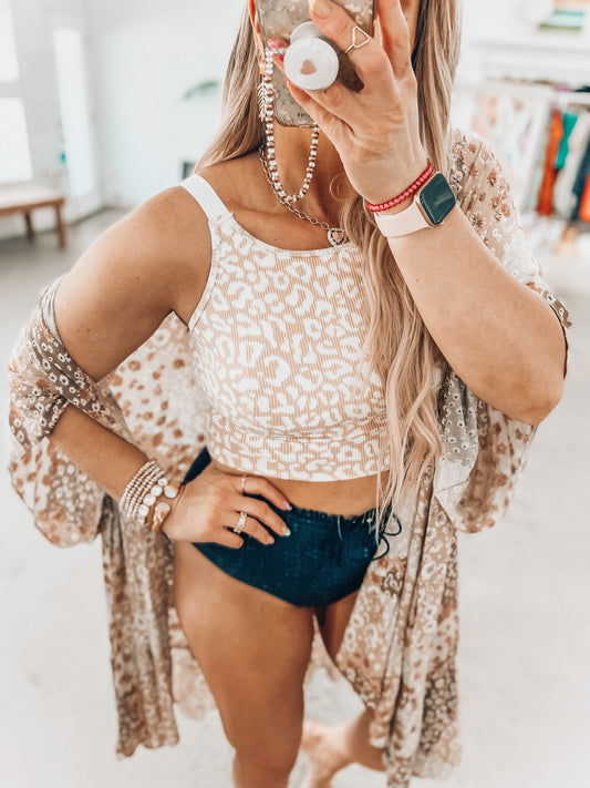 High Neck Leo Swim Top