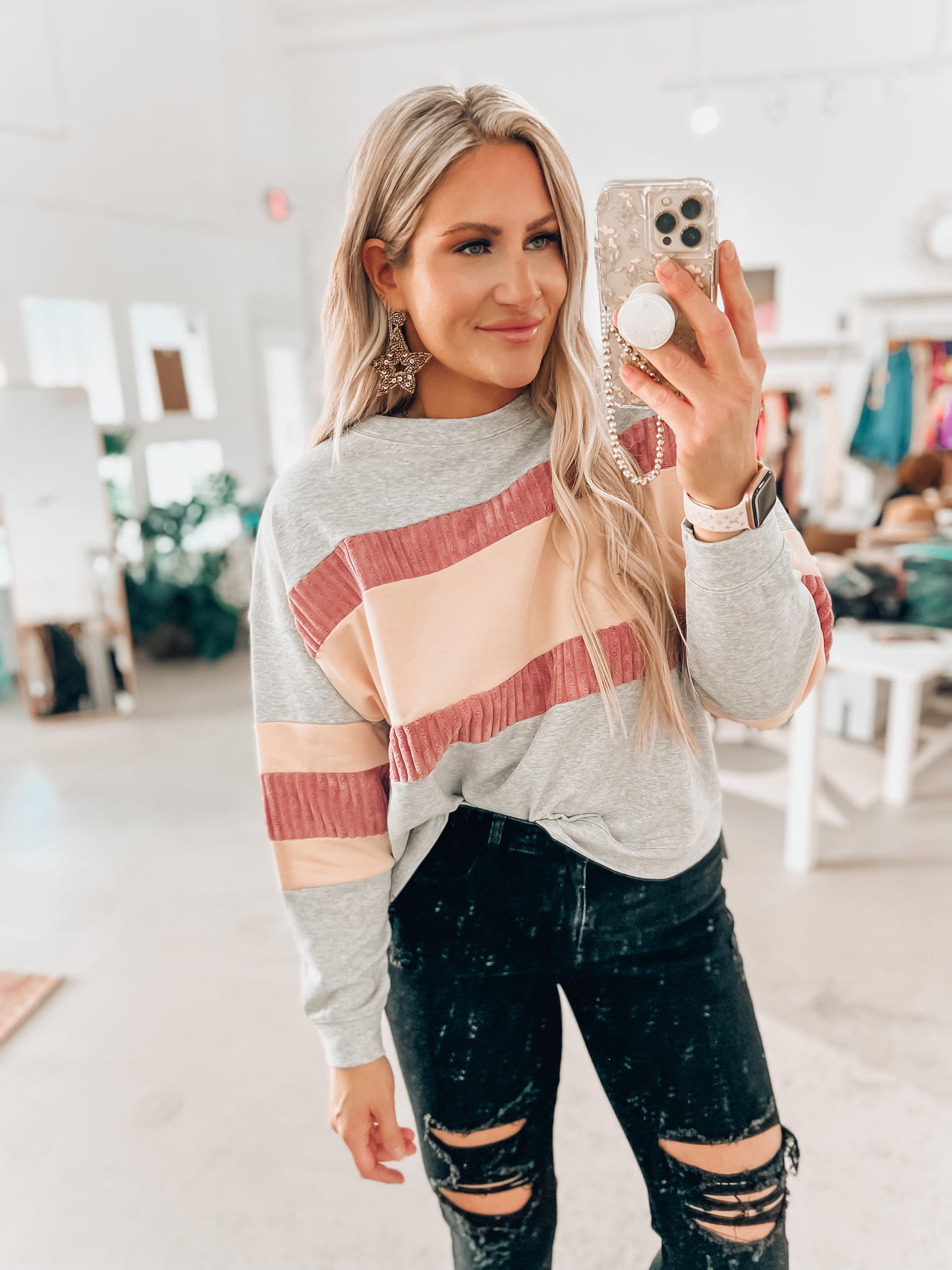 Heather Color Block Pullover