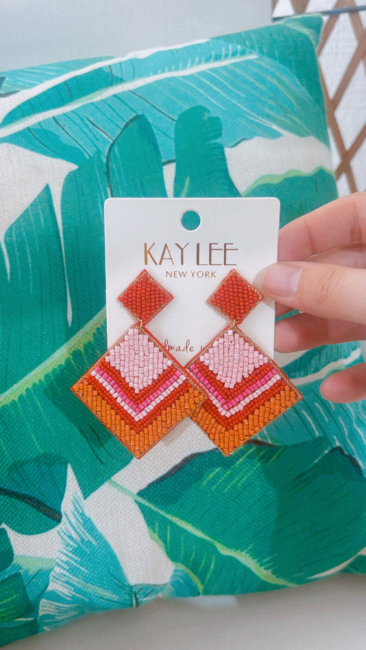Red Beaded Square Earrings