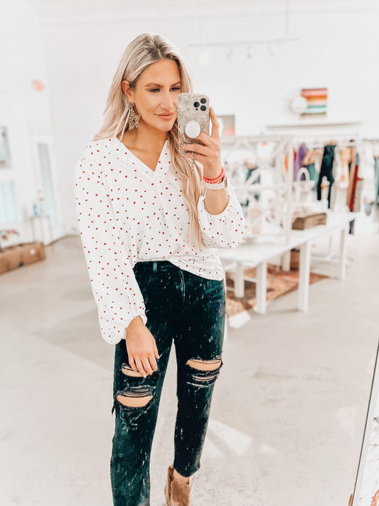 Love You Boo Balloon Sleeve Blouse