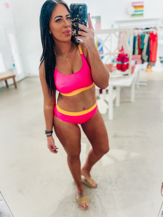 The Goldie Ribbed Swim Set- Pink