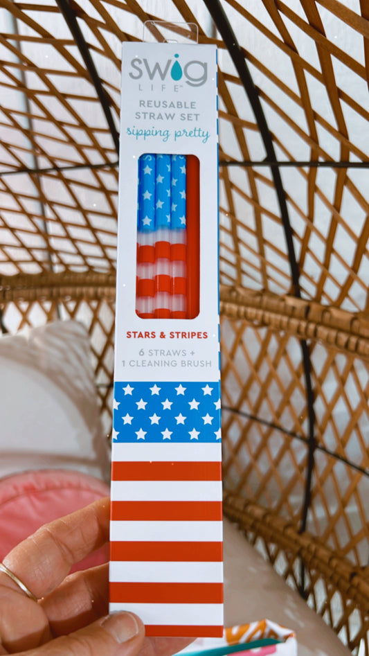 Stars + Stripes Reusable Tall Straw Set