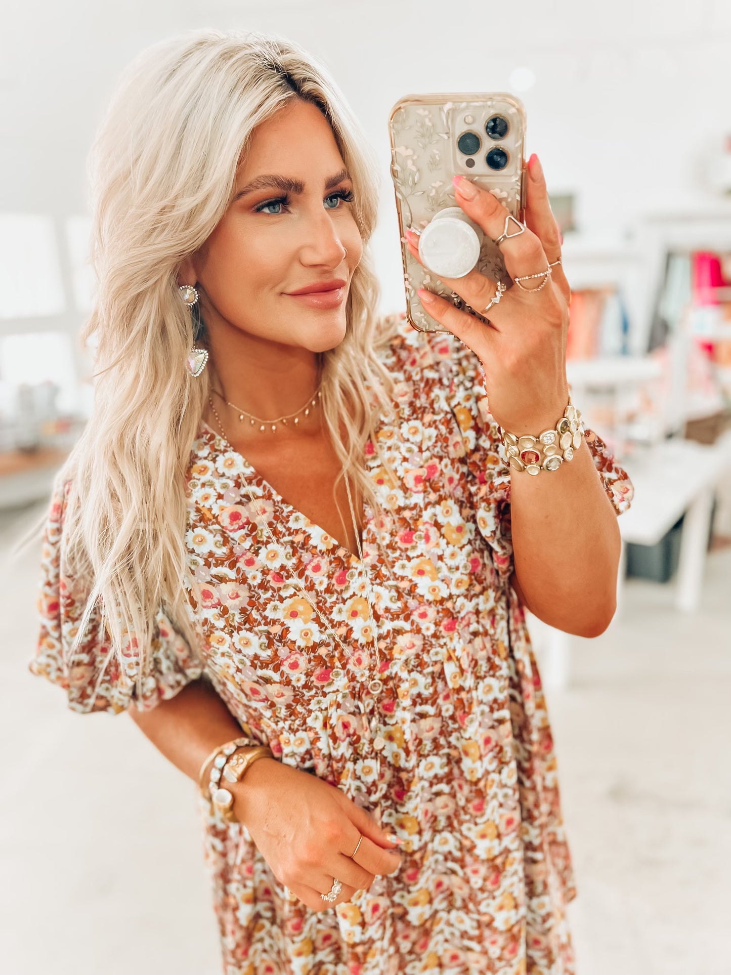 Ella Floral Bubble Sleeve Dress