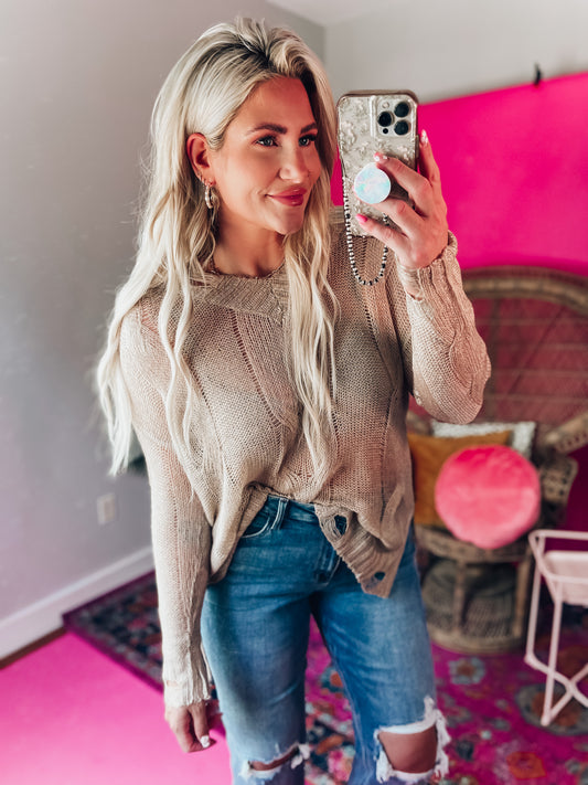 Opal Oatmeal Distressed Sweater