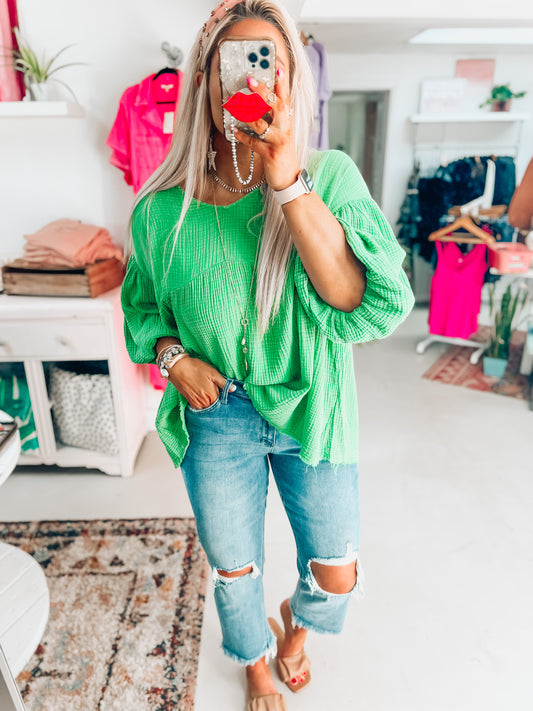 Green Apple Babydoll Top