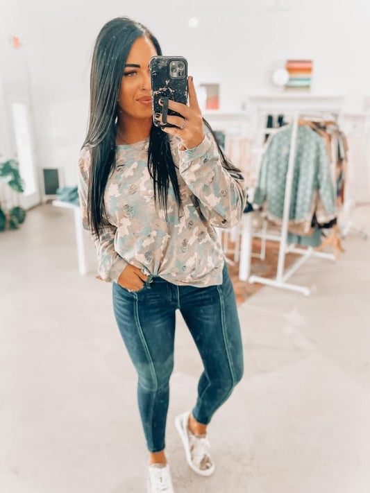 Darla Distressed Camo Sweater