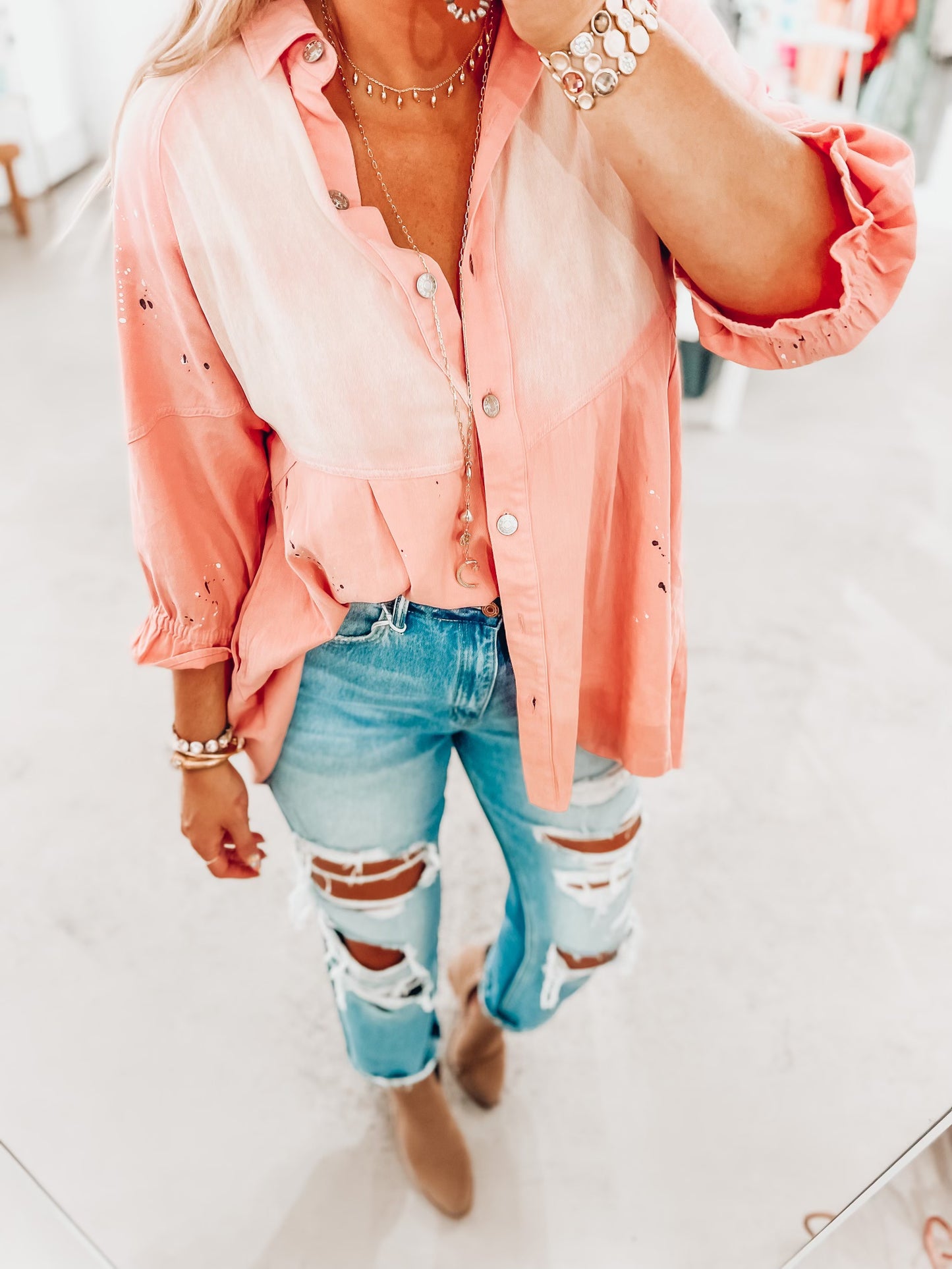 Big Time Blush Button Top