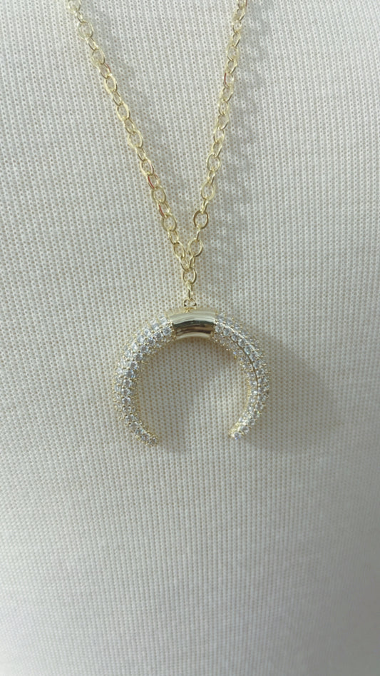 Gold Chain Necklace Diamond Crescent Pendant-Shine Bright