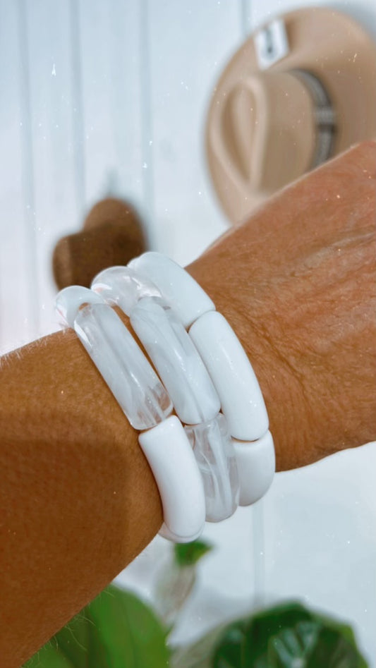 Marble Bracelet Stack- White
