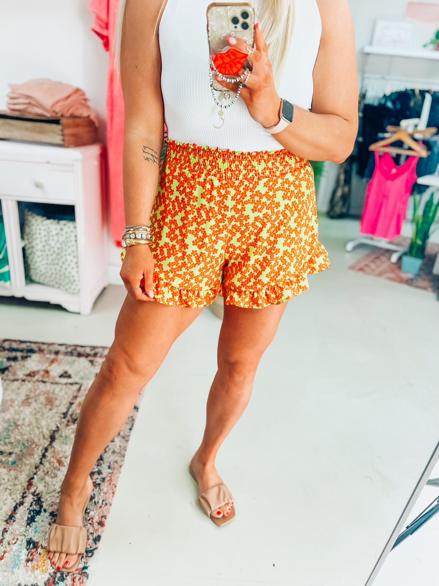 Sunny Lime Ruffled Shorts