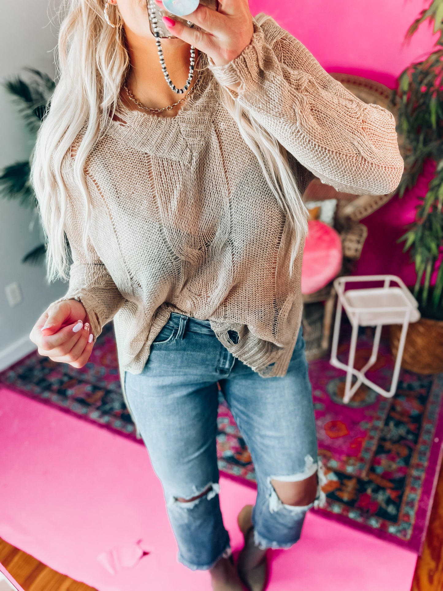 Opal Oatmeal Distressed Sweater